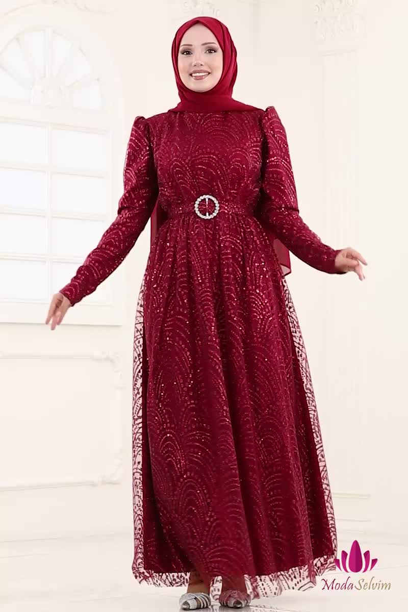 moda selvim فستان سهرة خمري 5699EDF311 - Thumbnail