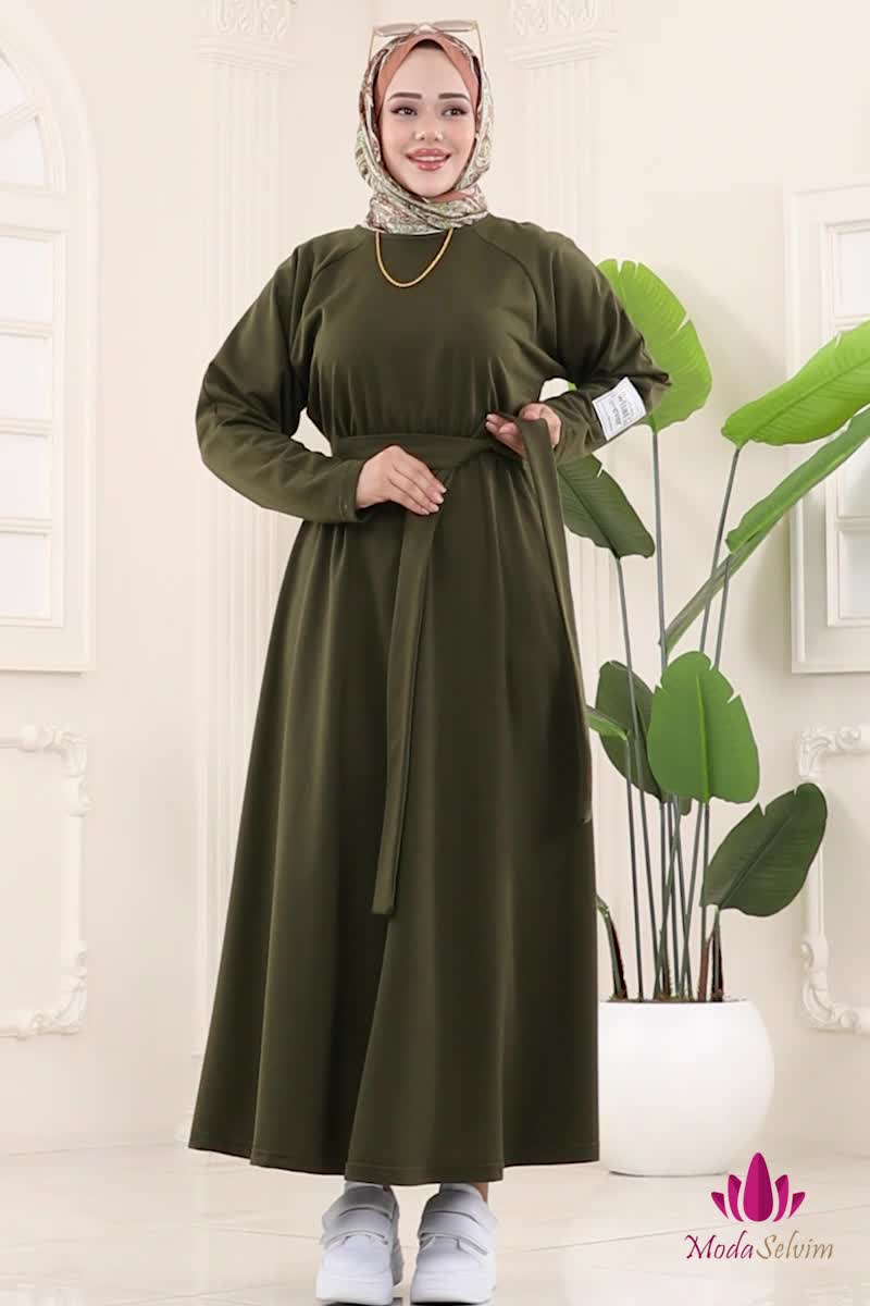 moda selvim الفستان اخضر عفني PL2828 - Thumbnail