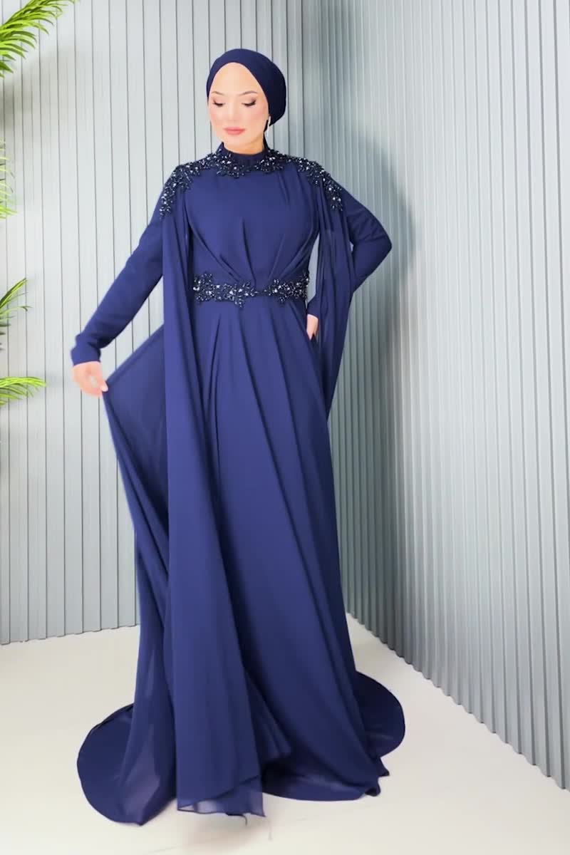 moda selvim فستان سهرة كحلي 4529SRH861 - Thumbnail