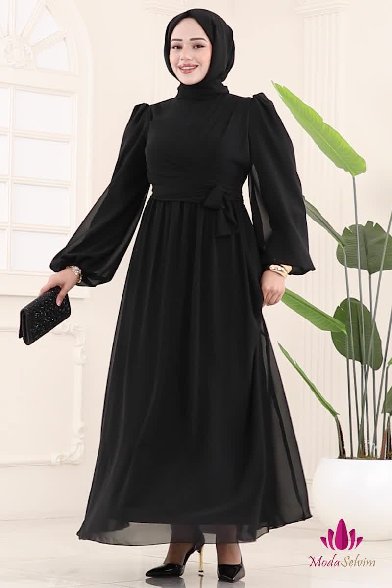 moda selvim فستان سهرة أسود 8110AB368 - Thumbnail