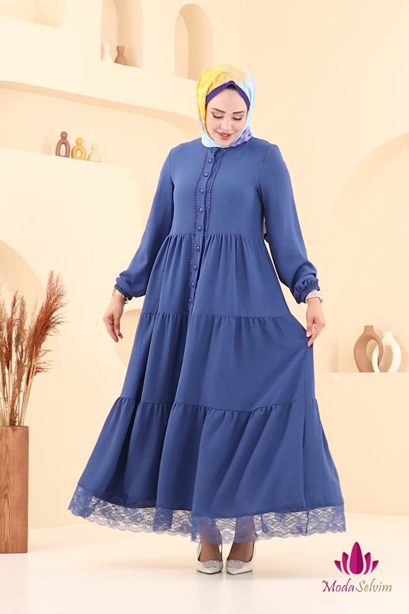 moda selvim Dress 380DVL817 Indigo - Thumbnail
