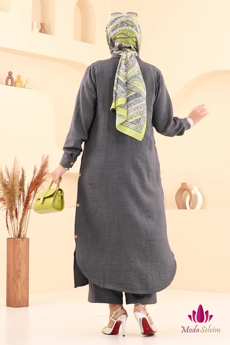 moda selvim طقم رمادي غامق 833OZN1046 - Thumbnail