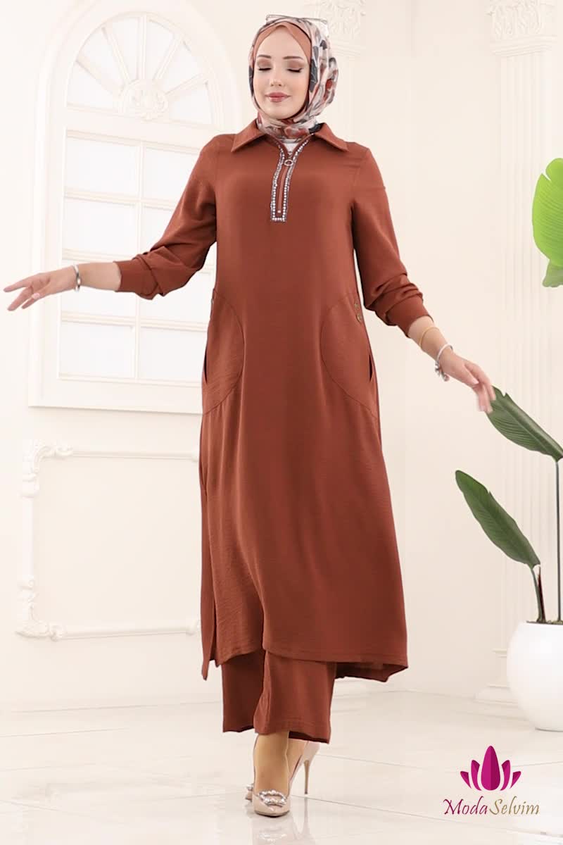 moda selvim طقم عسلي 446DVL817 - Thumbnail