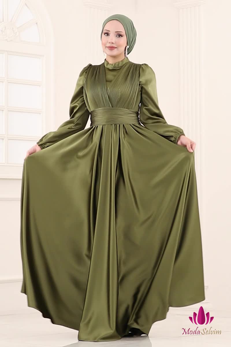 moda selvim Evening Dress 2382ANT466 Khaki - Thumbnail