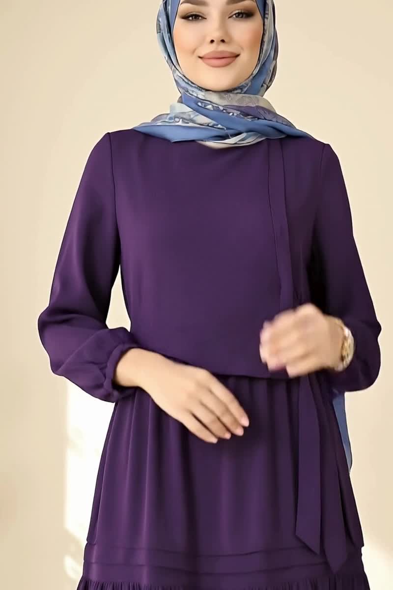 moda selvim Eteği Katlı Aerobin Elbise 2733SL432 Mor - Thumbnail