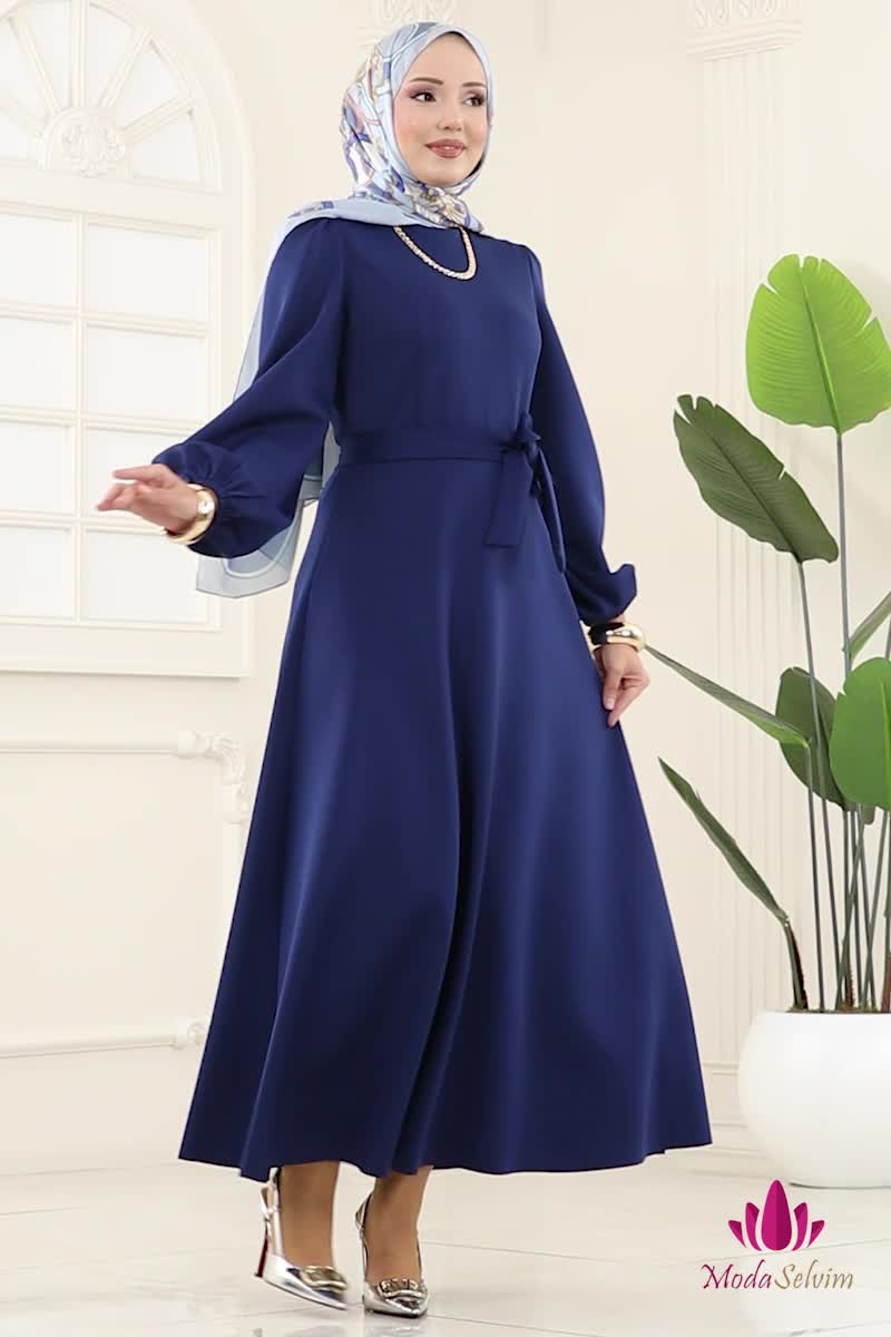 moda selvim Dress 5565EDF311 Saxe - Thumbnail