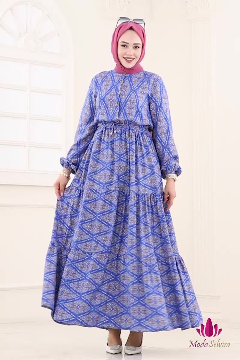 moda selvim Dress 7109ERK1158 Saxe - Thumbnail