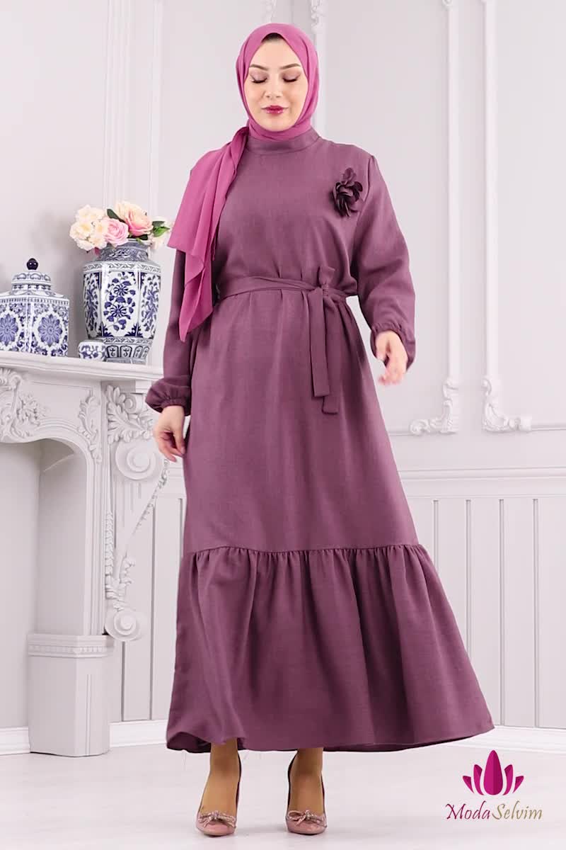 moda selvim الفستان ليلكي غامق 801OZN1046 - Thumbnail