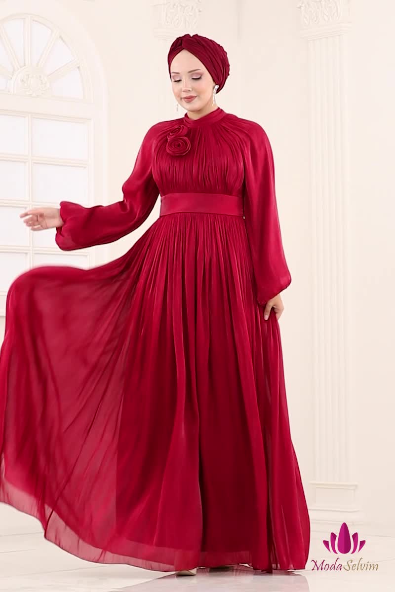 moda selvim Evening Dress 5299D170 Burgundy - Thumbnail