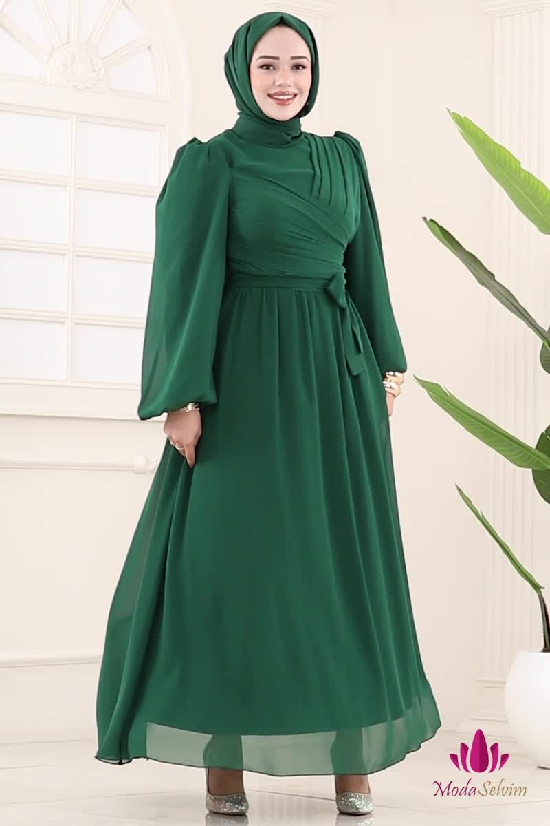 moda selvim Evening Dress 8110AB368 Emerald - Thumbnail