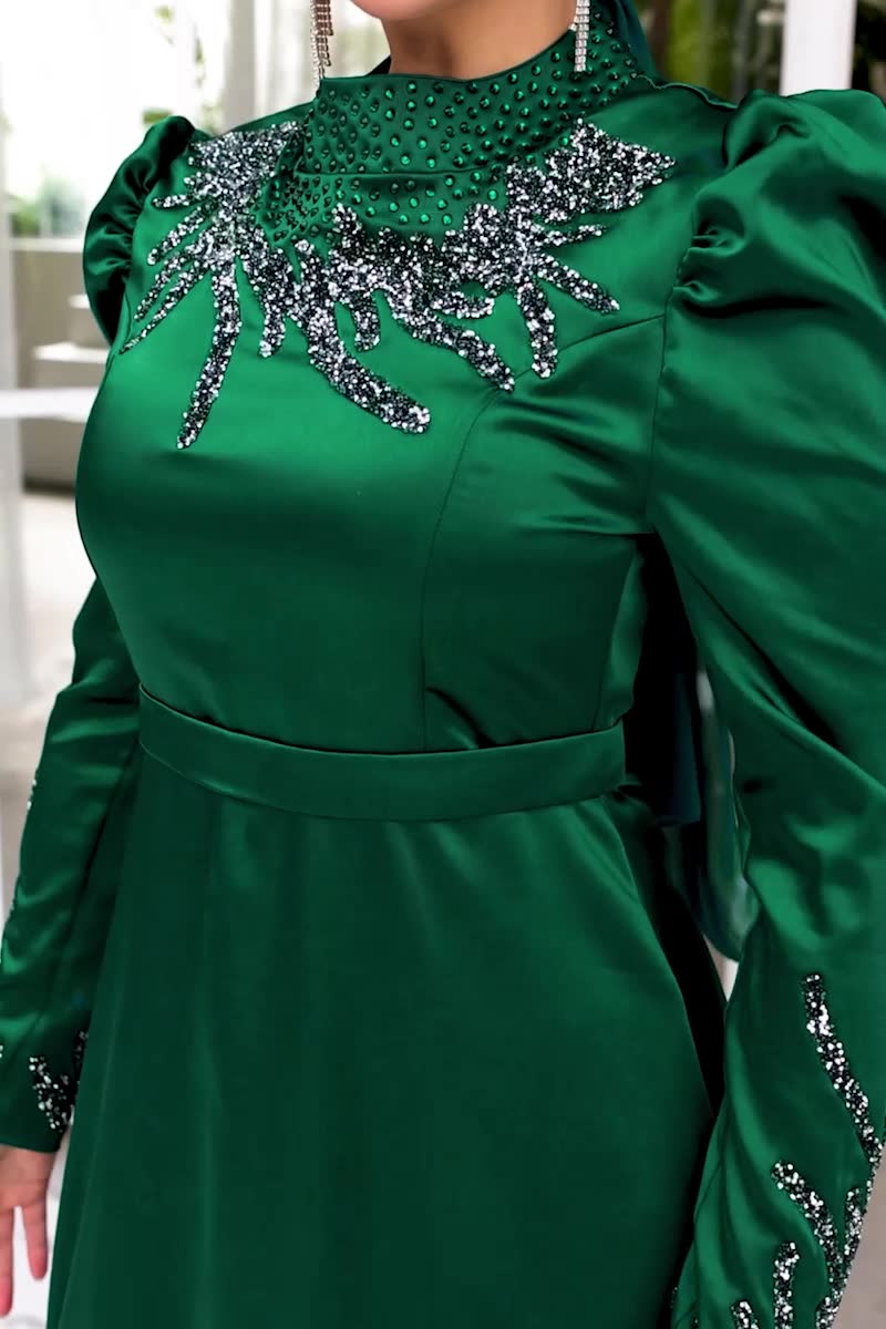 moda selvim Evening Wear 5185PCT864 Emerald - Thumbnail
