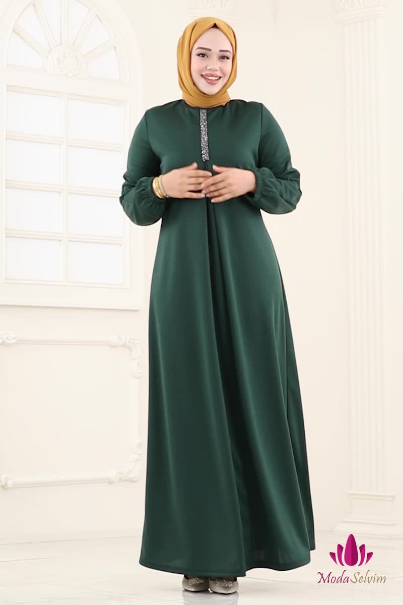 moda selvim الفستان زيتي ASM2824 - Thumbnail