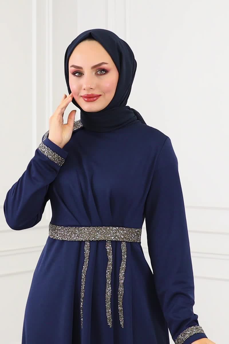 moda selvim Drape Taş Detaylı Abiye 2529SL432 Laci - Thumbnail