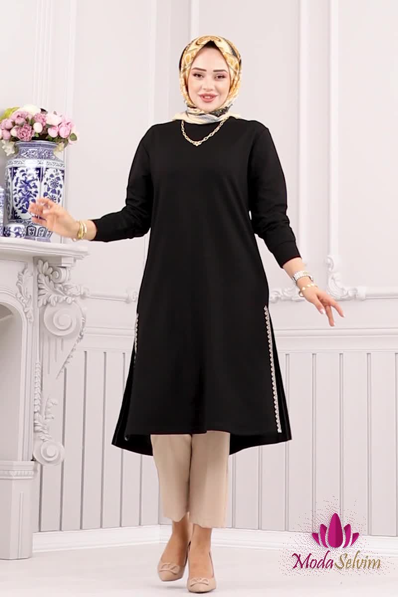 moda selvim Nakış İşlemeli Tunik 2678AYD574 Siyah - Thumbnail