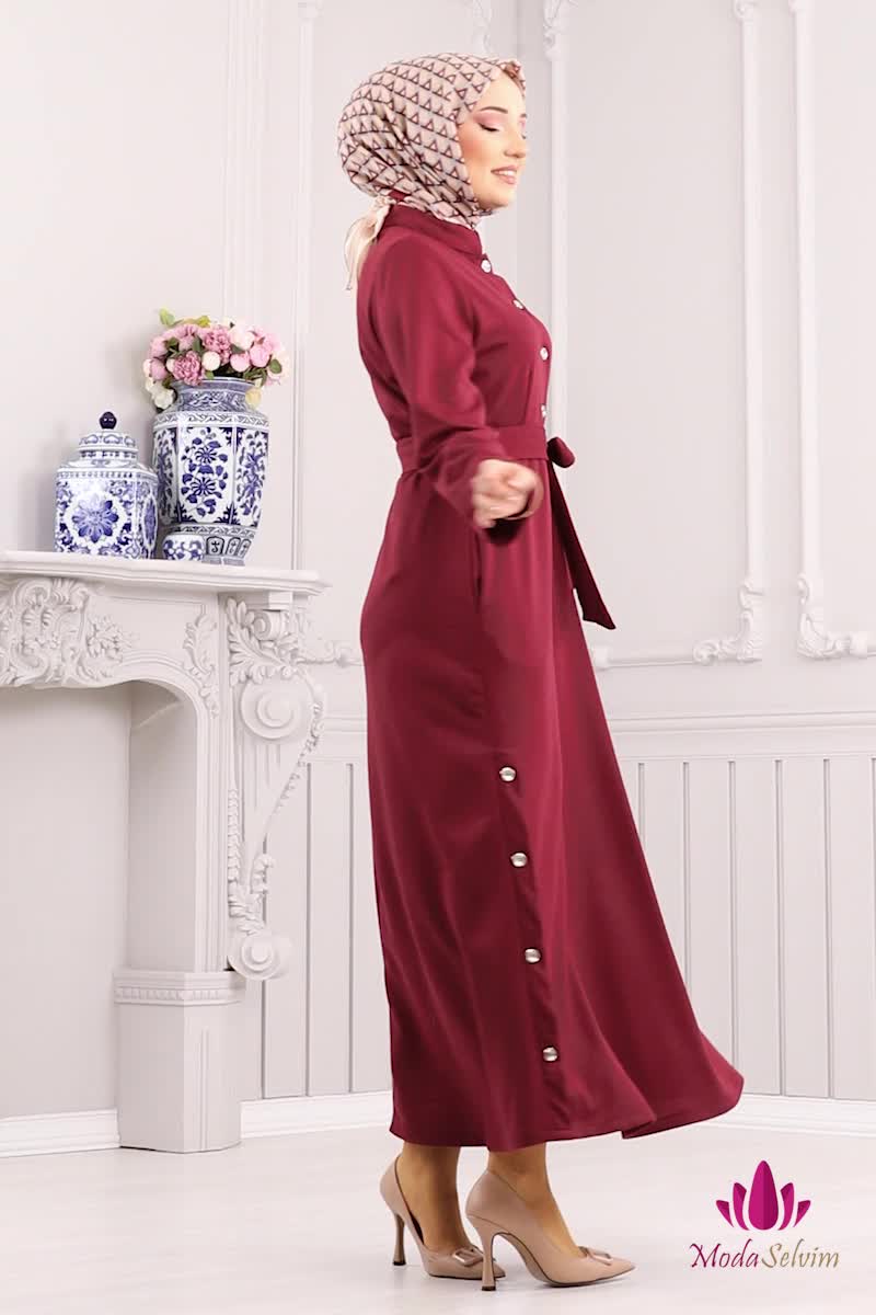 moda selvim Dress 2591SL432 Burgundy - Thumbnail