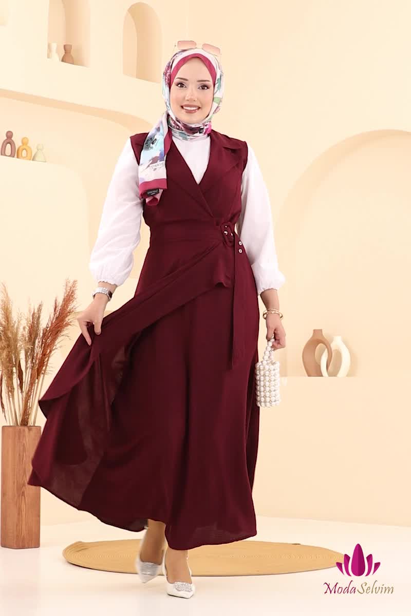 moda selvim Kruvaze Yaka Tesettür Jile 9036S324 Bordo - Thumbnail