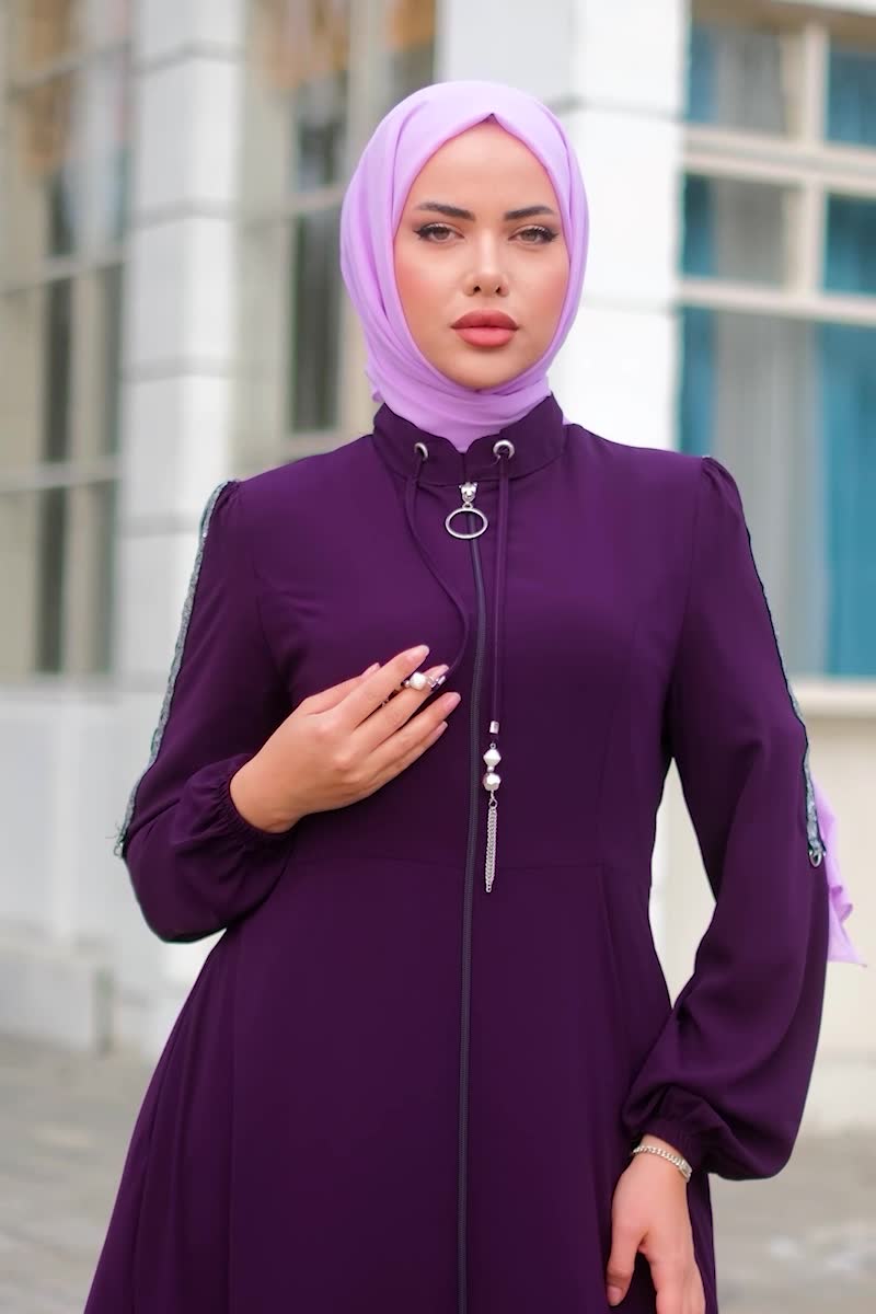 moda selvim Abaya 2195SL432 Purple - Thumbnail