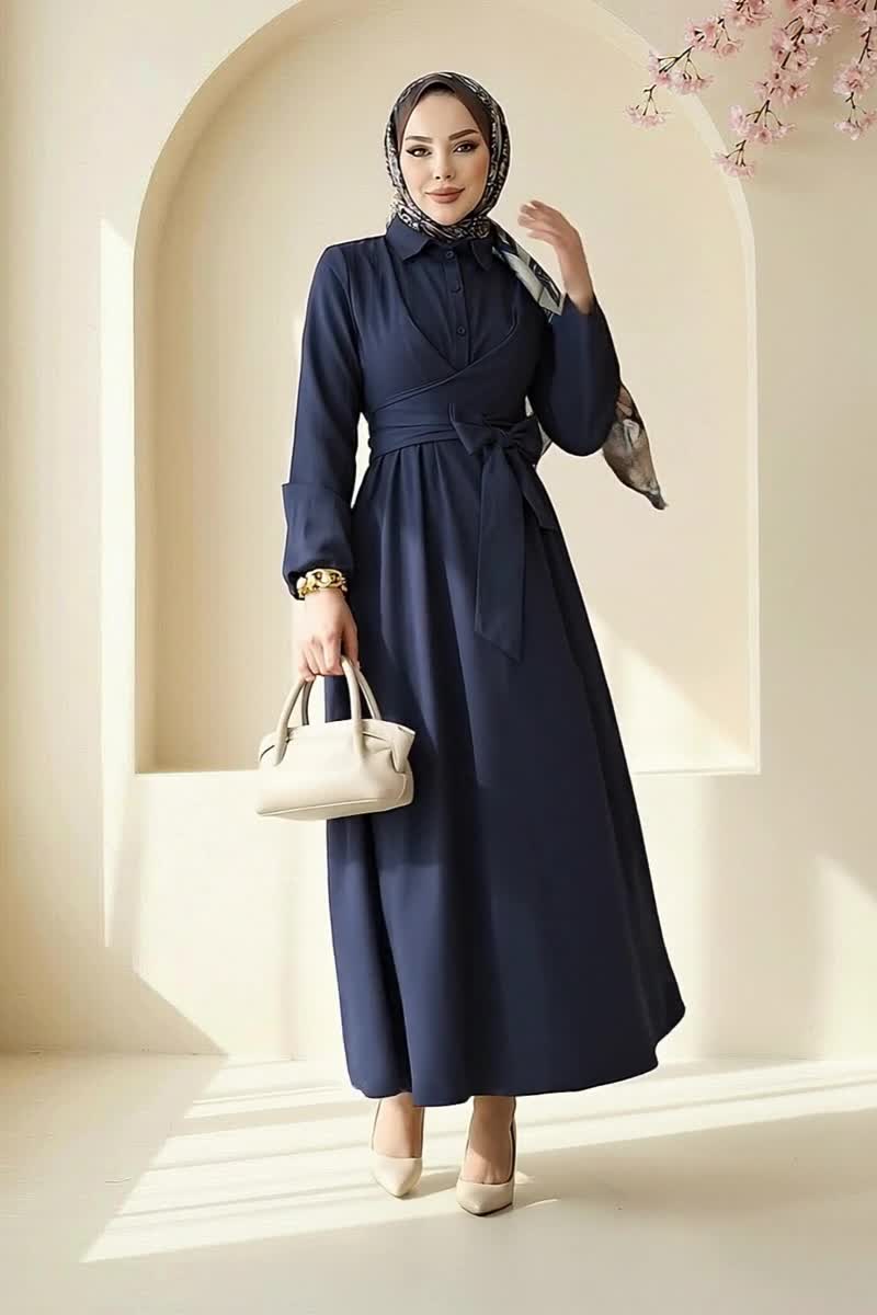 moda selvim الفستان كحلي 202ART1138 - Thumbnail