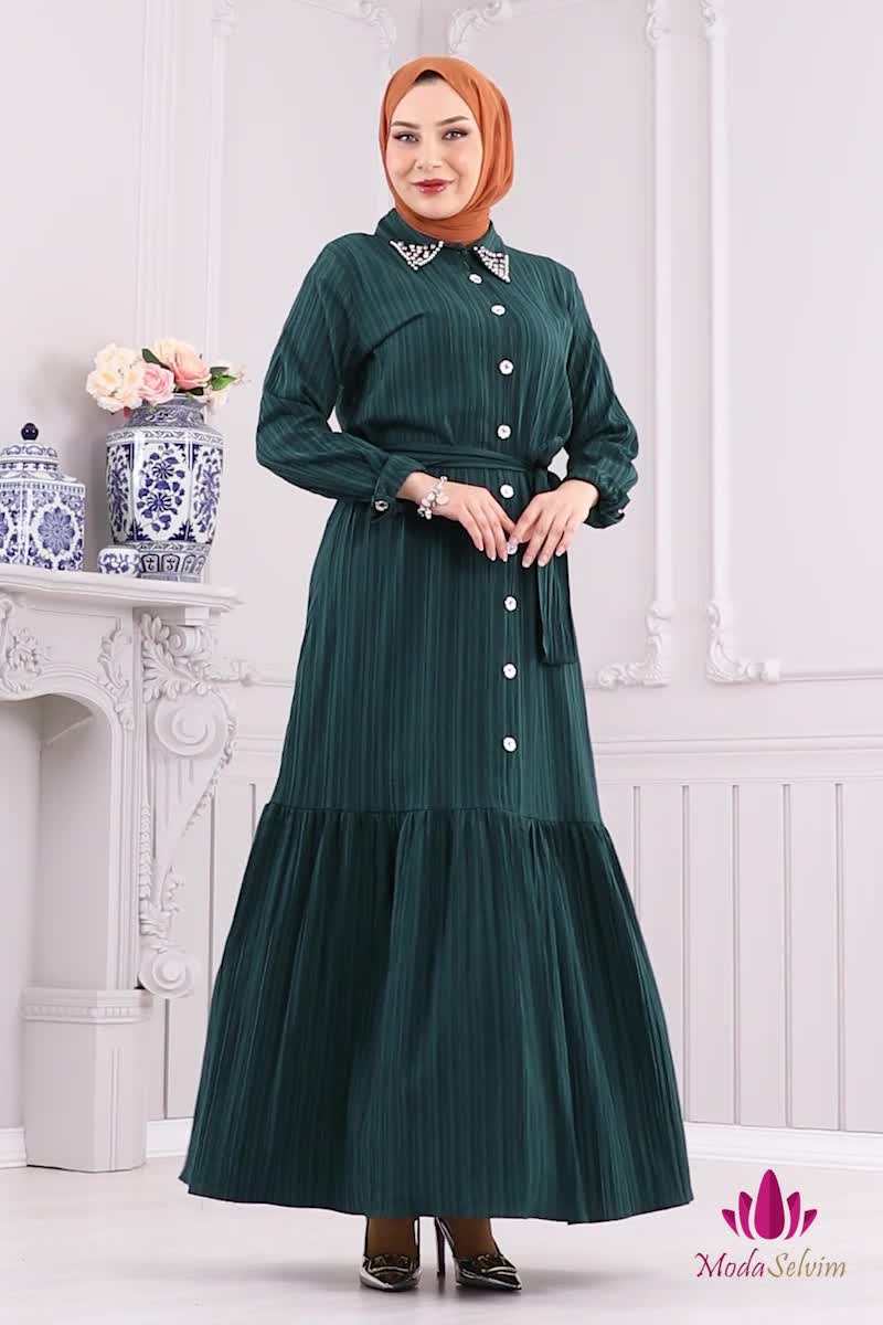 moda selvim Dress 4063PM271 Emerald - Thumbnail