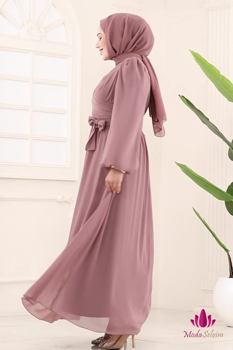 moda selvim فستان سهرة بيج وردي 8110AB368 - Thumbnail