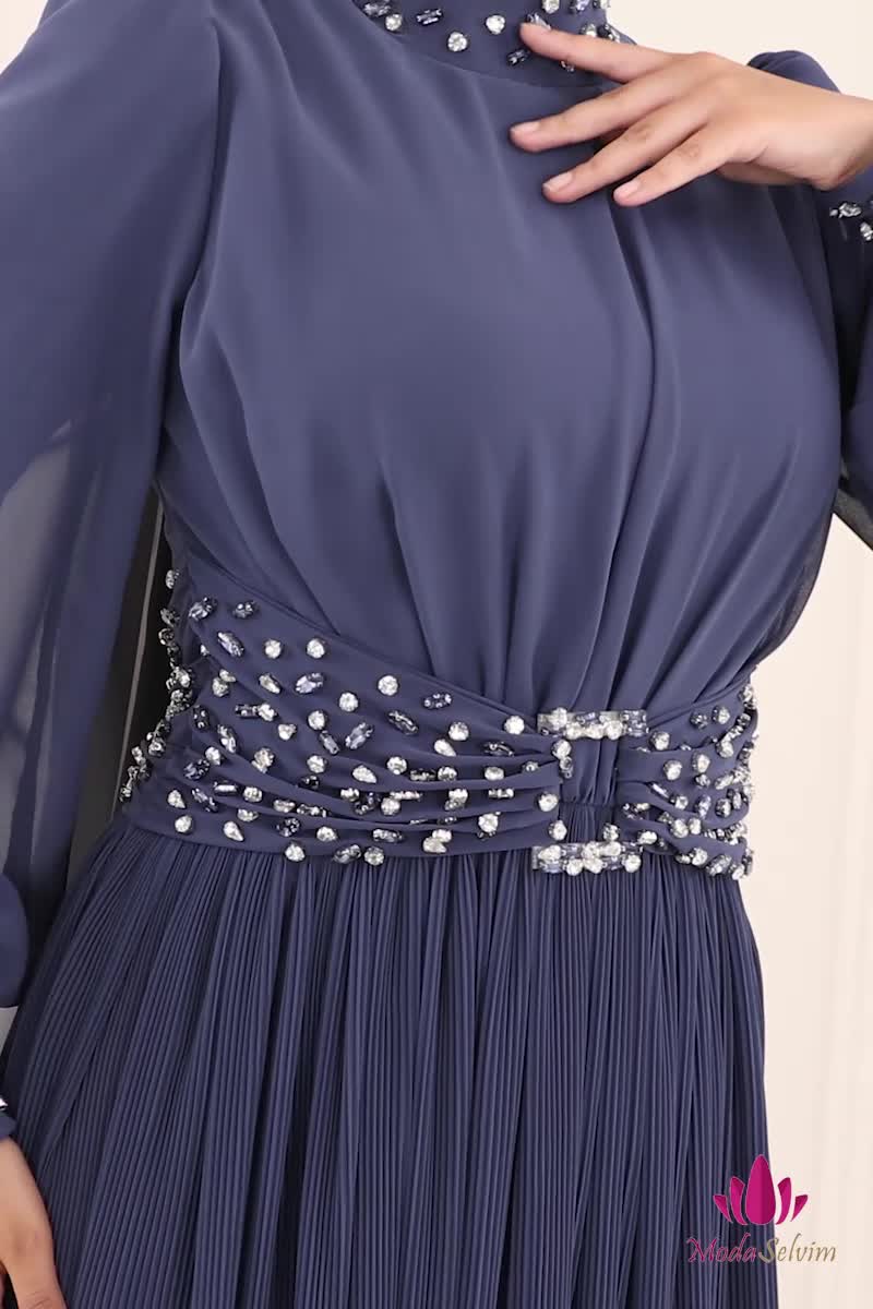 moda selvim فستان سهرة ازرق 4924SRH861 - Thumbnail