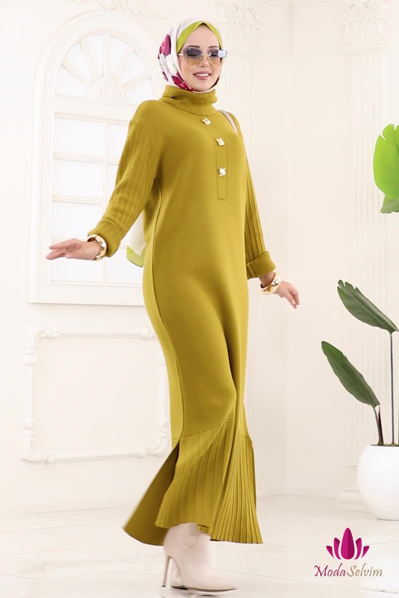 moda selvim Dress 8362KL398 Oil Green - Thumbnail