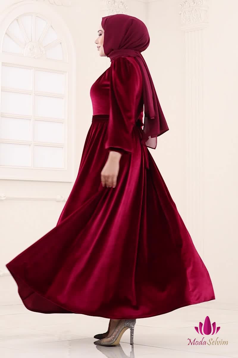 moda selvim فستان سهرة خمري 5708EDF311 - Thumbnail