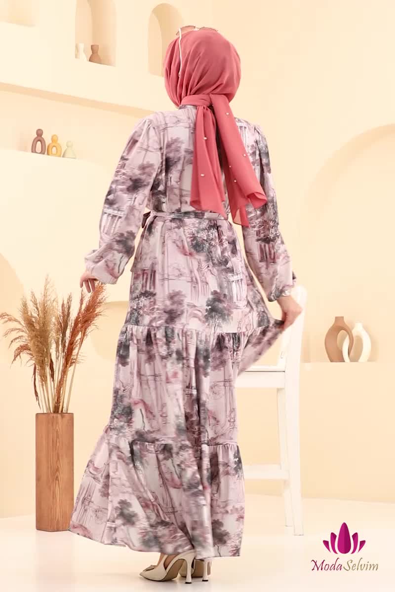 moda selvim Dress 4458BRZ597 Pattern2 Powder&Vision - Thumbnail