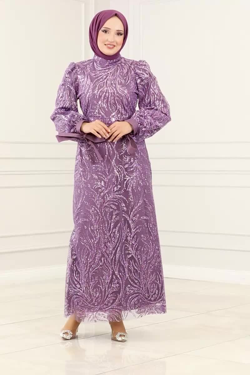 moda selvim Evening Wear 6567YG95 Lilac - Thumbnail