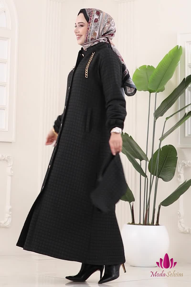 moda selvim عباءة أسود 2070DFL152 - Thumbnail