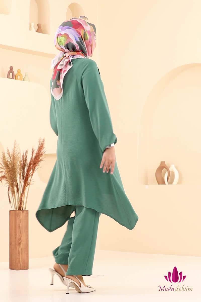 moda selvim طقم أخضر باهت 2684SL432 - Thumbnail