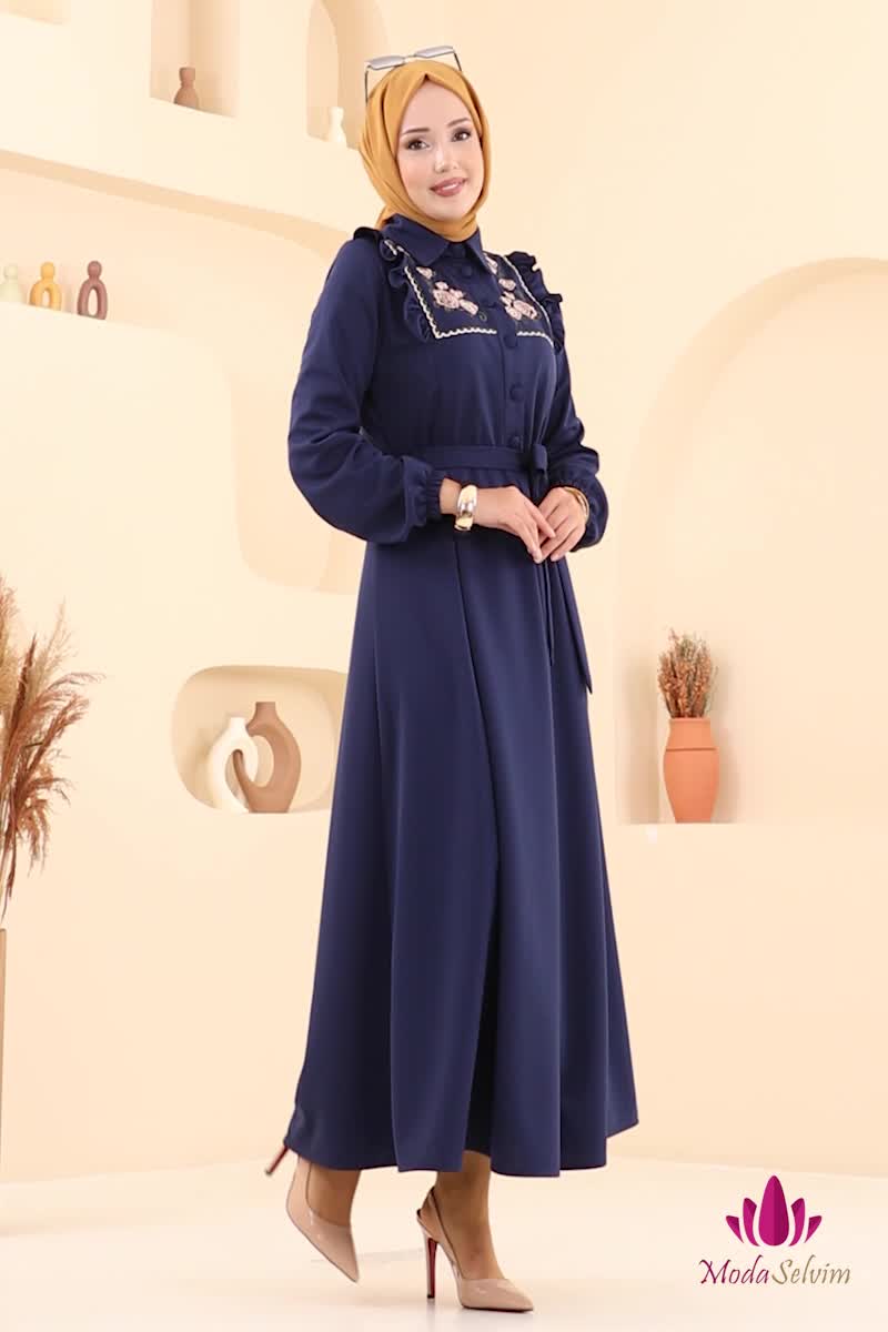 moda selvim Dress 2725SL432 Navy Blue - Thumbnail