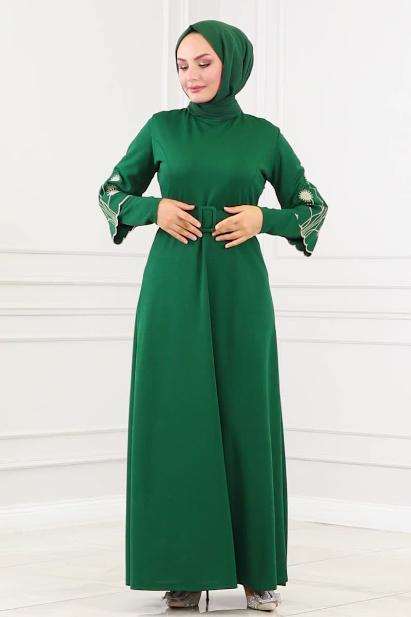 moda selvim Dress 6000UKB139 Emerald - Thumbnail