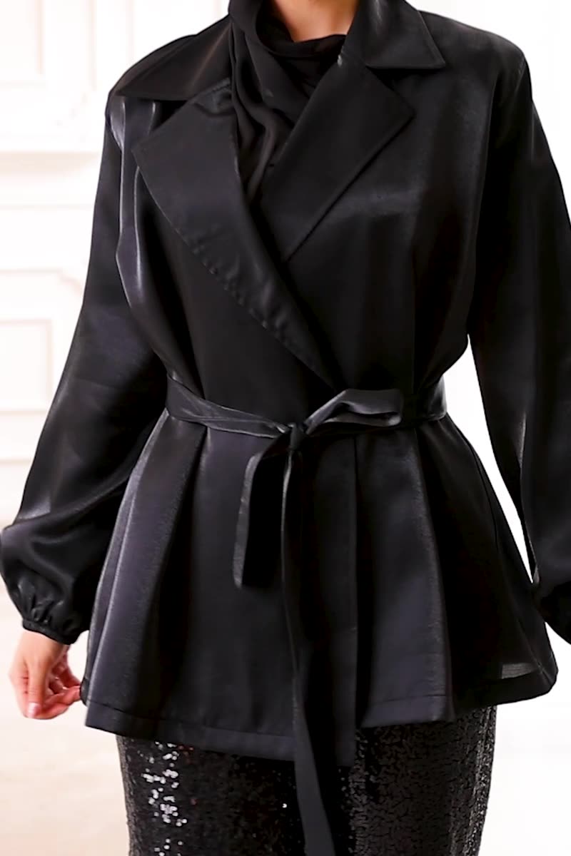 moda selvim Ceketli Abiye Takım ASM2688 Siyah - Thumbnail