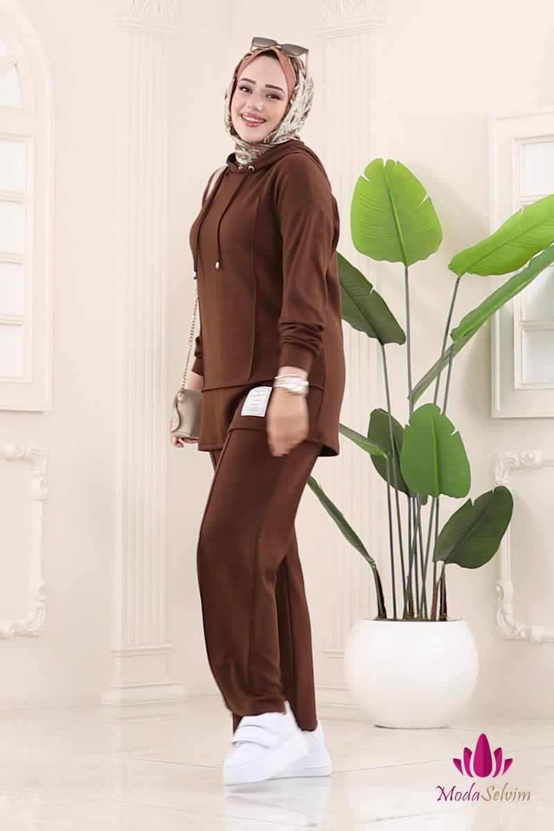 moda selvim Kapşon Detaylı Modal Takım 2730SL432 Kahve - Thumbnail