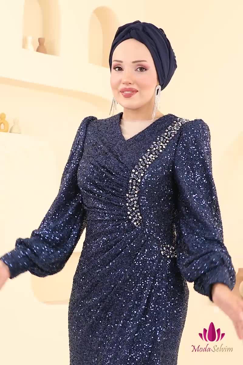 moda selvim SUAL Önü Drape Detaylı Abiye 5238D170 Laci - Thumbnail