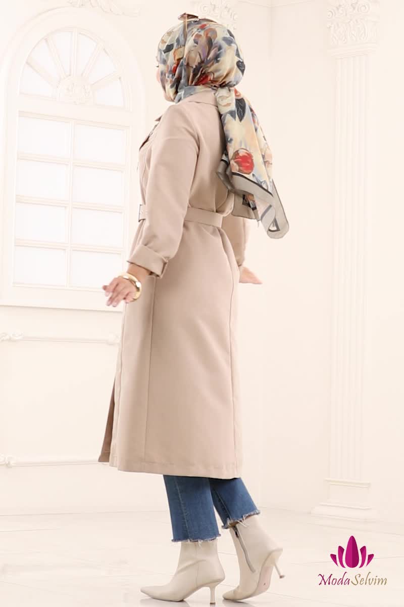 moda selvim Trenchcoat 2718SL432 Stone - Thumbnail