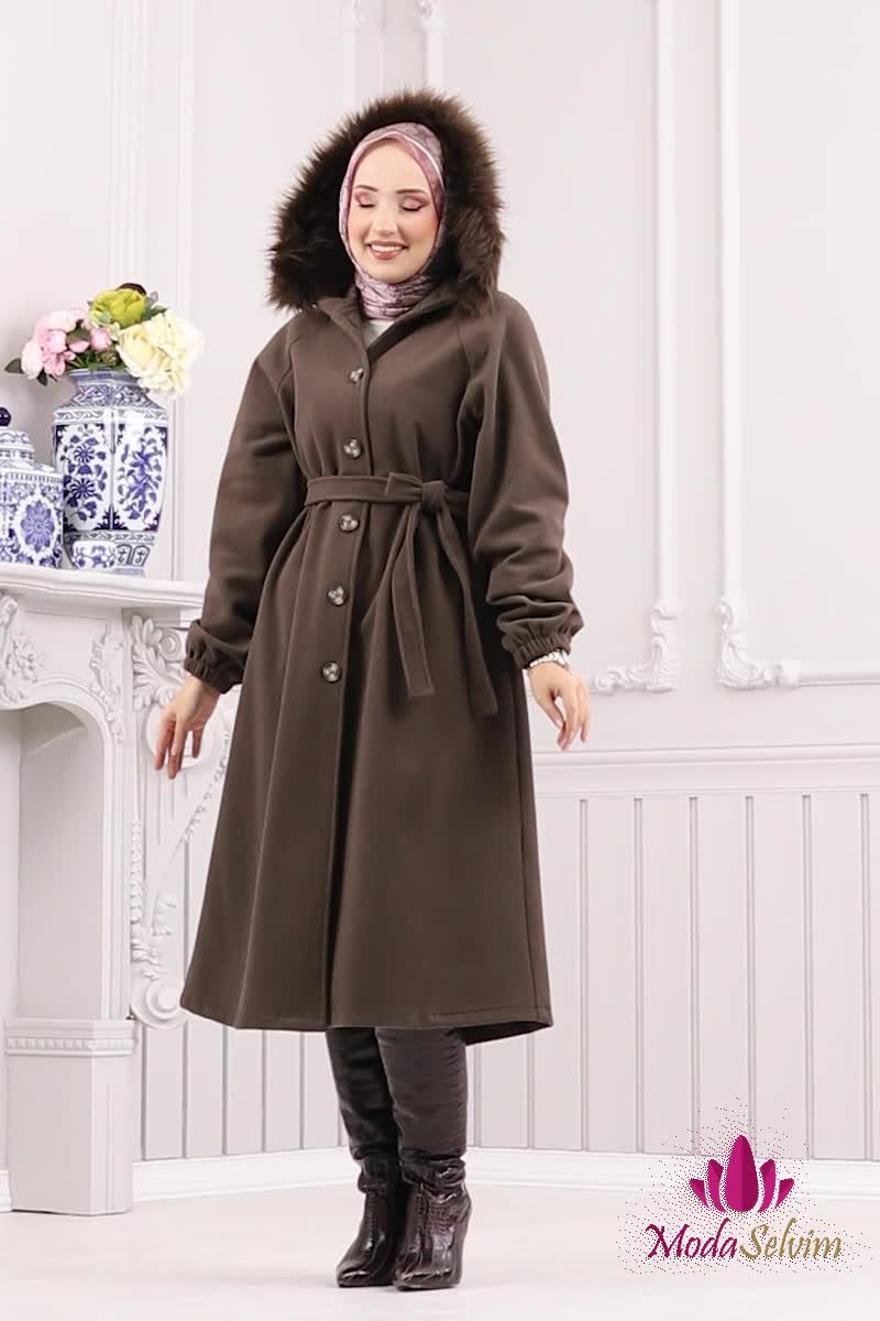 moda selvim Coat 7016TRT545 Brown - Thumbnail