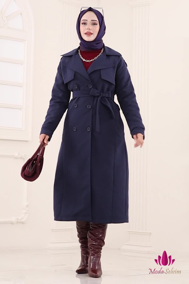 moda selvim ترانشكوت كحلي 6248BSK463 - Thumbnail