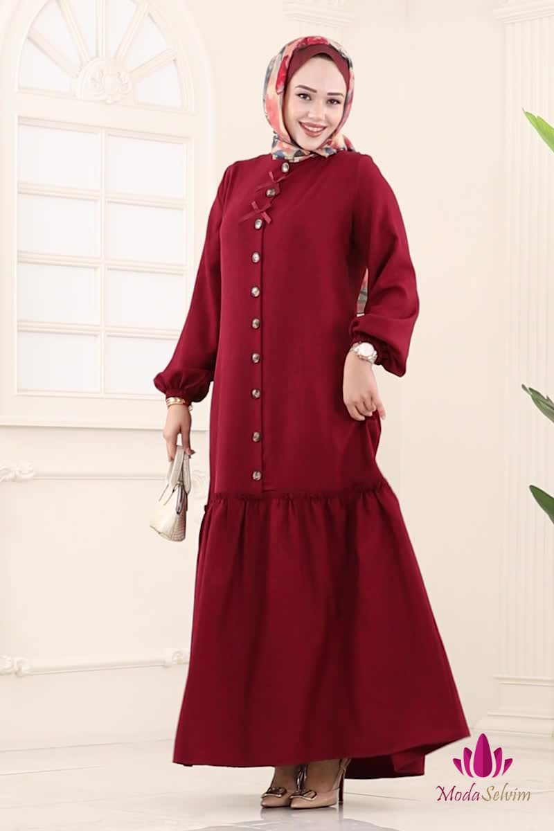 moda selvim Dress 4115PM271 Burgundy - Thumbnail