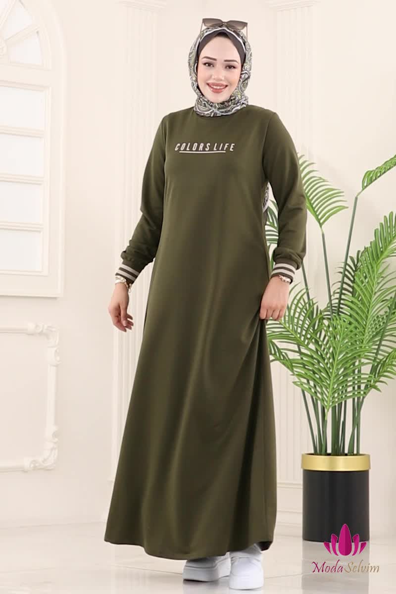 moda selvim الفستان اخضر عفني 4108PM271 - Thumbnail