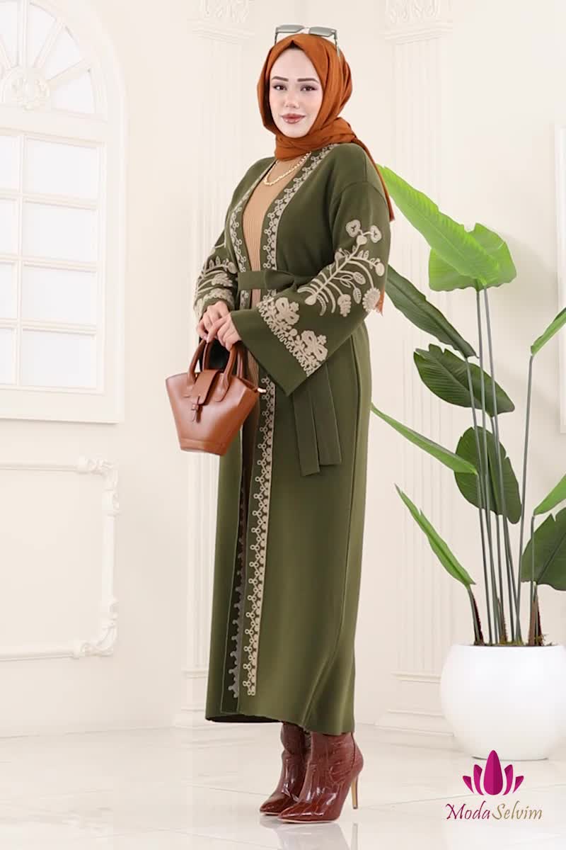 moda selvim Cardigan 10493KL398 Khaki - Thumbnail