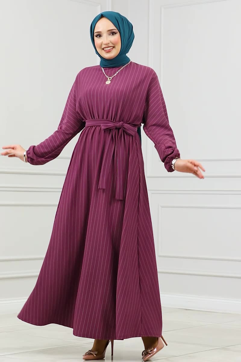 moda selvim Dress 3024HBS856 Dark Lilac - Thumbnail