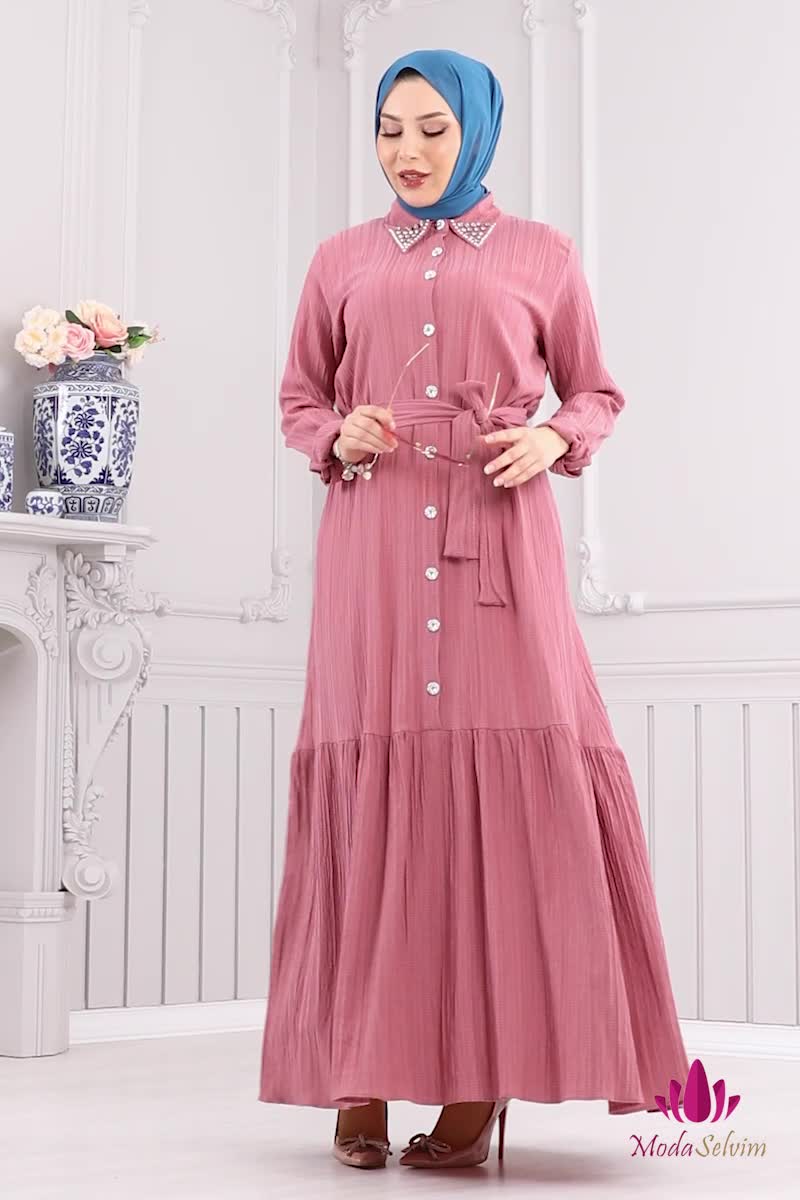 moda selvim الفستان وردي 4063PM271 - Thumbnail