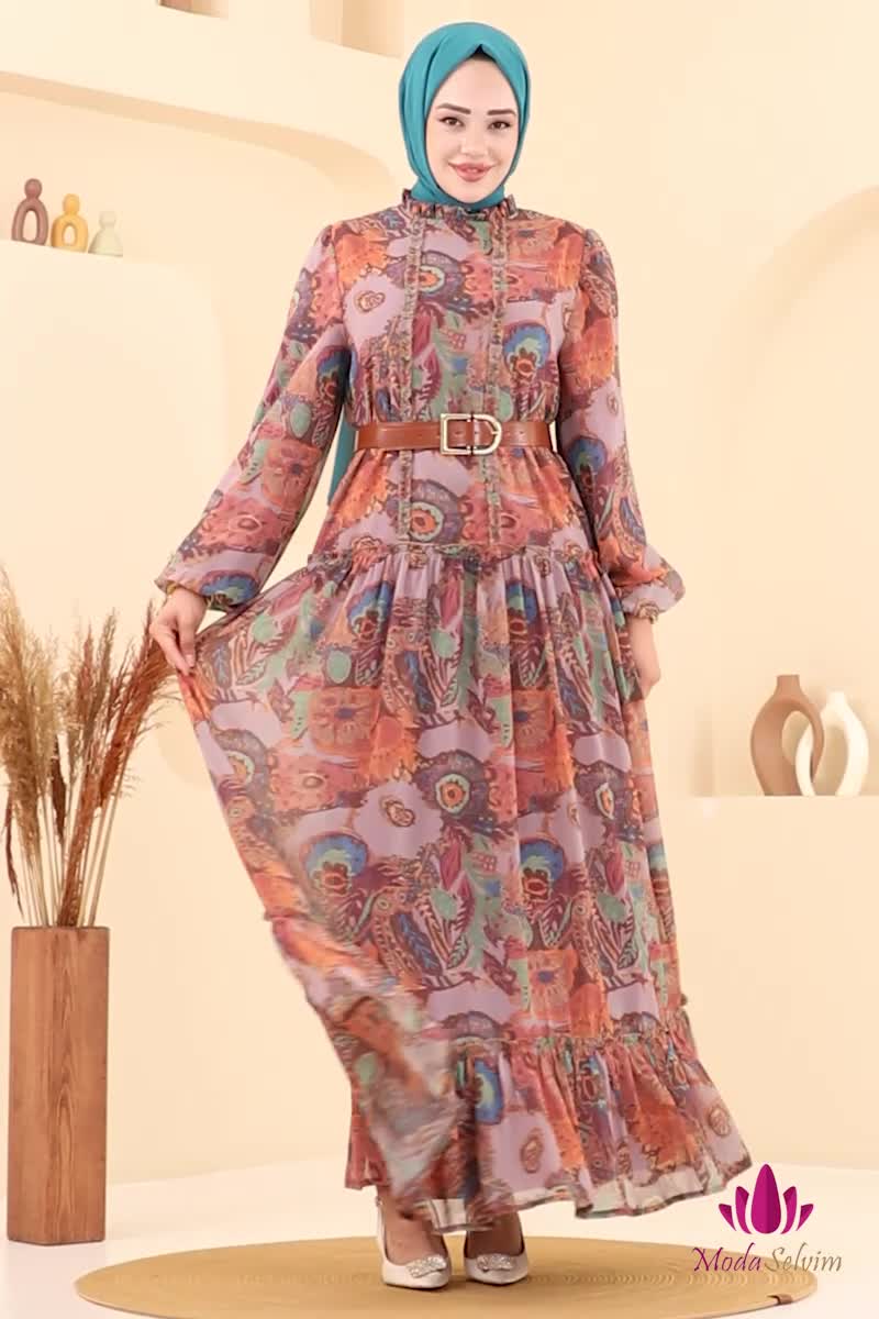 moda selvim Dress 5307AL357 Lilac - Thumbnail