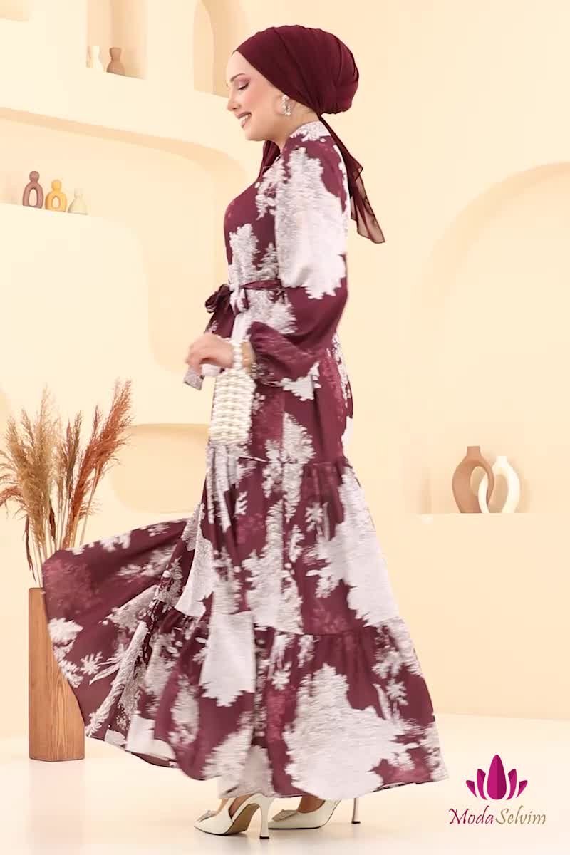 moda selvim Dress 4458BRZ597 Pattern1 Damson - Thumbnail