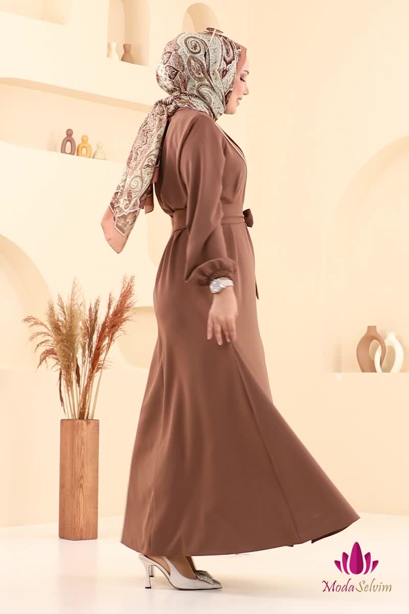 moda selvim عباءة بني فاتح 2682SL432 - Thumbnail