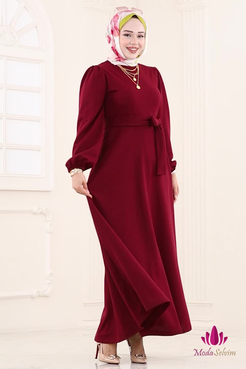 moda selvim الفستان خمري 25029UKB139 - Thumbnail