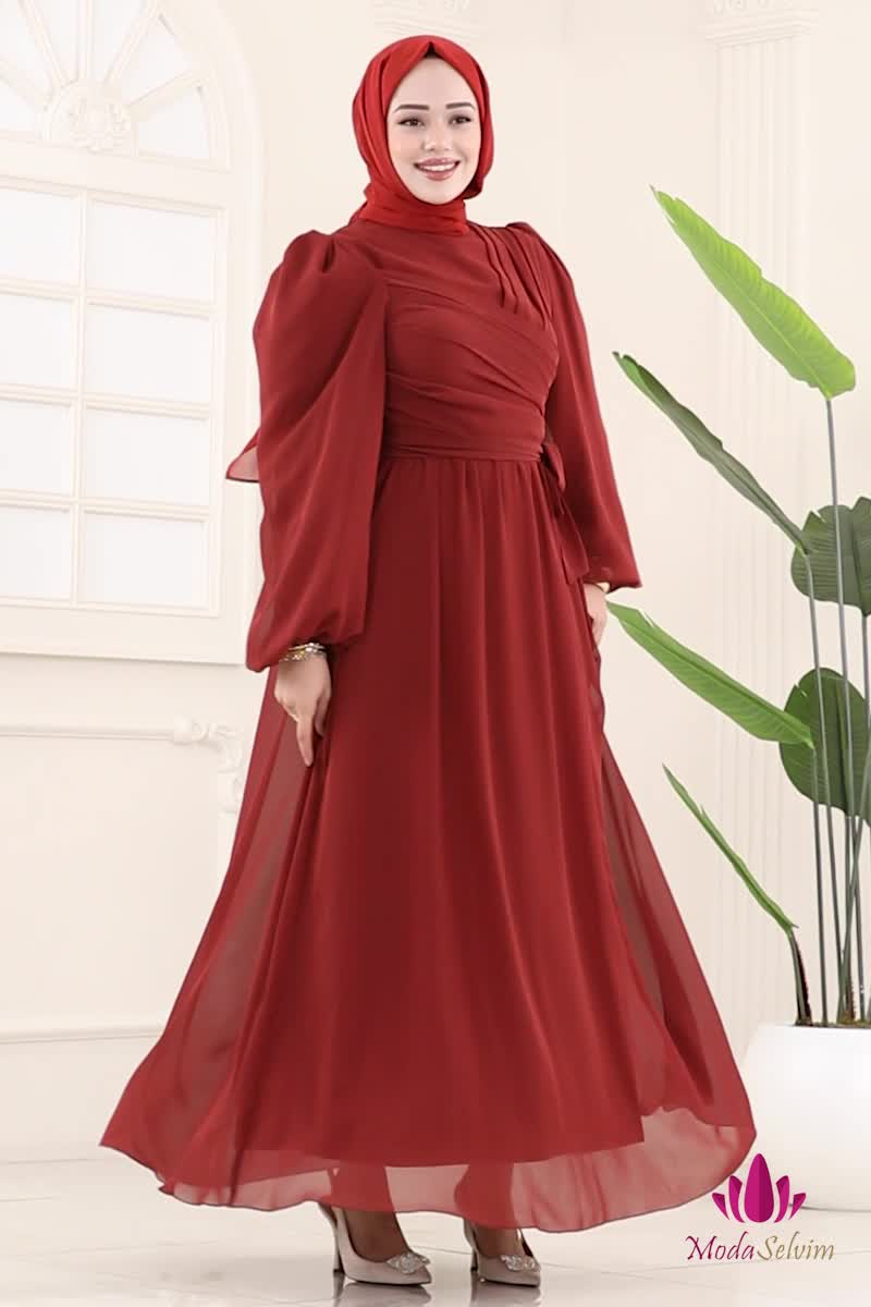 moda selvim Evening Dress 8110AB368 Tile - Thumbnail