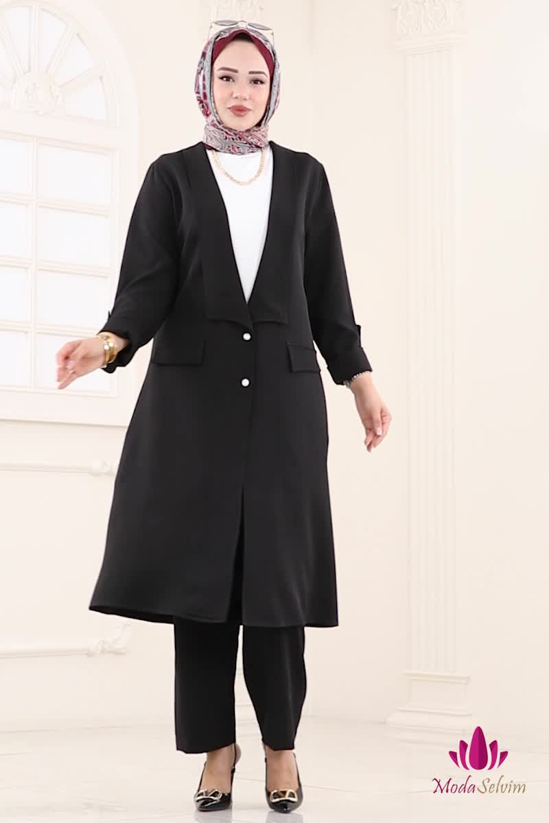 moda selvim طقم أسود 9163PLK541 - Thumbnail